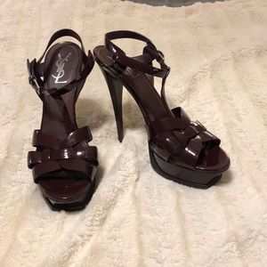 Authentic YSL classic tribute 105 mm patent maroon color leather